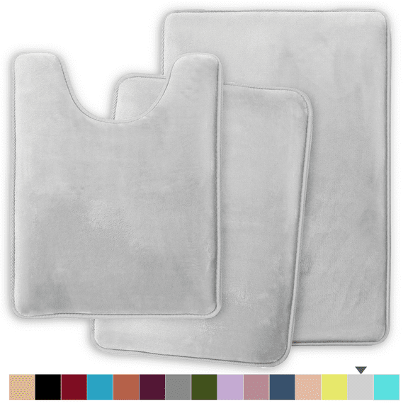 ComfiTime 3 Piece Bathroom Rugs Set – Thick Memory Foam, Non-Slip Bath Mat, Soft Plush Velvet Top, Ultra Absorbent, Small, Large & Long Rugs for Bathroom Floor with Contour Rug, Soft Gray