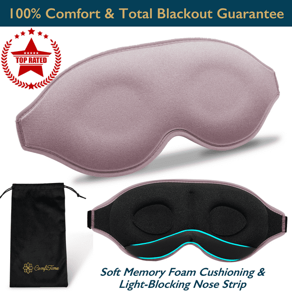 ComfiTime Memory Foam Sleep Mask - 100% Blackout 3D Eye Mask for Sleeping, Eye Covers for Men & Women, Contour Blindfold with Nose Baffle for Adult, Soft Travel Eye Blinders Night Mask, Pink