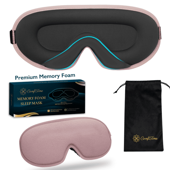 ComfiTime 3D Sleep Mask - 100% Blackout Eye Mask for Sleeping, Eye Covers for Men and Women, Contour Blindfold with Nose Baffle, Soft & Lightweight, Latex-Free,Pink