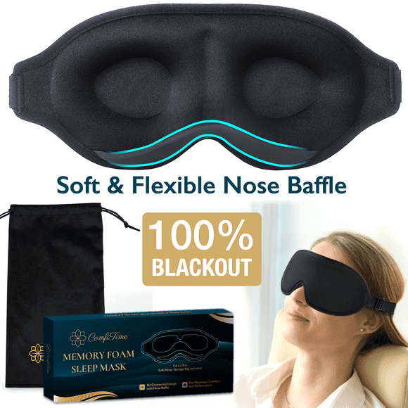 ComfiTime 3D Sleep Mask - 100% Blackout Eye Mask for Sleeping, Eye Covers for Men and Women, Contour Blindfold with Nose Baffle, Soft & Lightweight