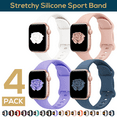 thumbnail image 1 of ComfiTime 4Pack Apple Watch Band – Stretchy iWatch Sport Bands 38/40/41/42/44/45/49 mm for Women & Men, Silicone Apple Watch Strap ,iphone Watch Band for Series 9 8 7 6 5 4 3 2 1 SE SE2 Ultra Ultra2, 1 of 12