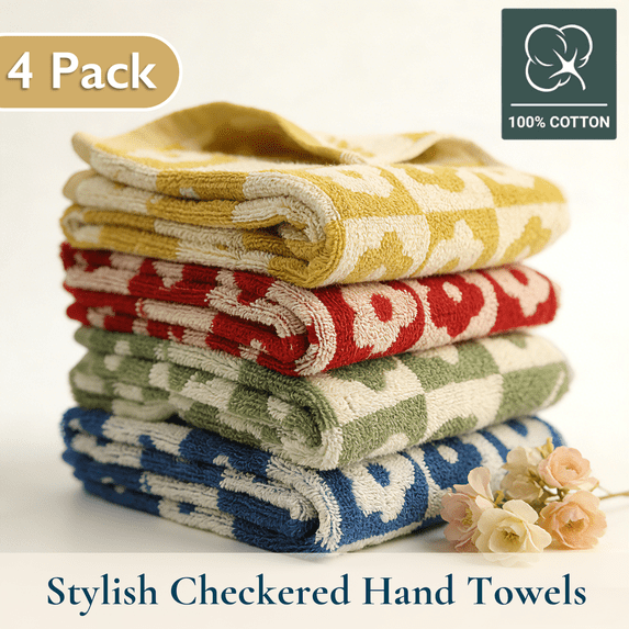 ComfiTime 100% Cotton Checkered Hand Towels - Soft Checkerboard Bathroom Face Towels, Absorbent & Quick-Drying Guest Towels for Bathroom, Kitchen, Gym, Dorm & Travel, 13x29 in