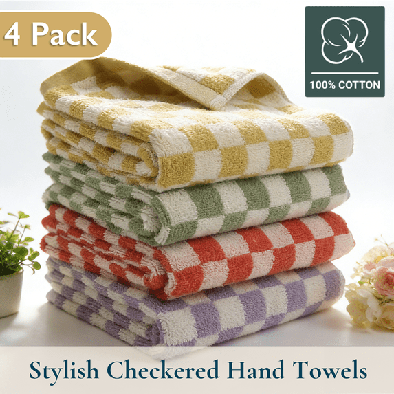 ComfiTime 100% Cotton Checkered Hand Towels - Soft Checkerboard Bathroom Face Towels, Absorbent & Quick-Drying Guest Towels for Bathroom, Kitchen, Gym, Dorm & Travel, 13x29 in