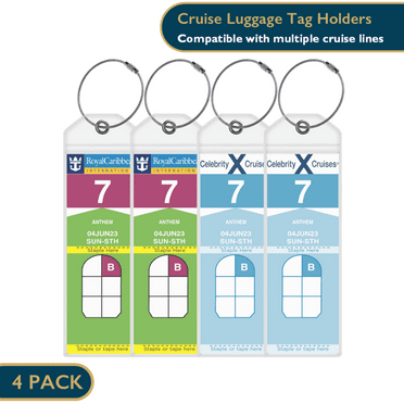 ComfiTime 4Pcs Cruise Luggage Tag Holders, Clear Luggage Tags for Cruise Ships W/ Zip Seal & Steel Loops, Waterproof Travel Suitcase Baggage Tags for Luggage, for Royal Caribbean & Celebrity Cruise