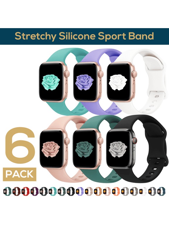 6Pack Apple Watch Band – Stretchy iWatch Sport Bands 38/40/41/42/44/45/49 mm for Women & Men, Silicone Apple Watch Strap ,iphone Watch Band for Series 9 8 7 6 5 4 3 2 1 SE SE2 Ultra Ultra2