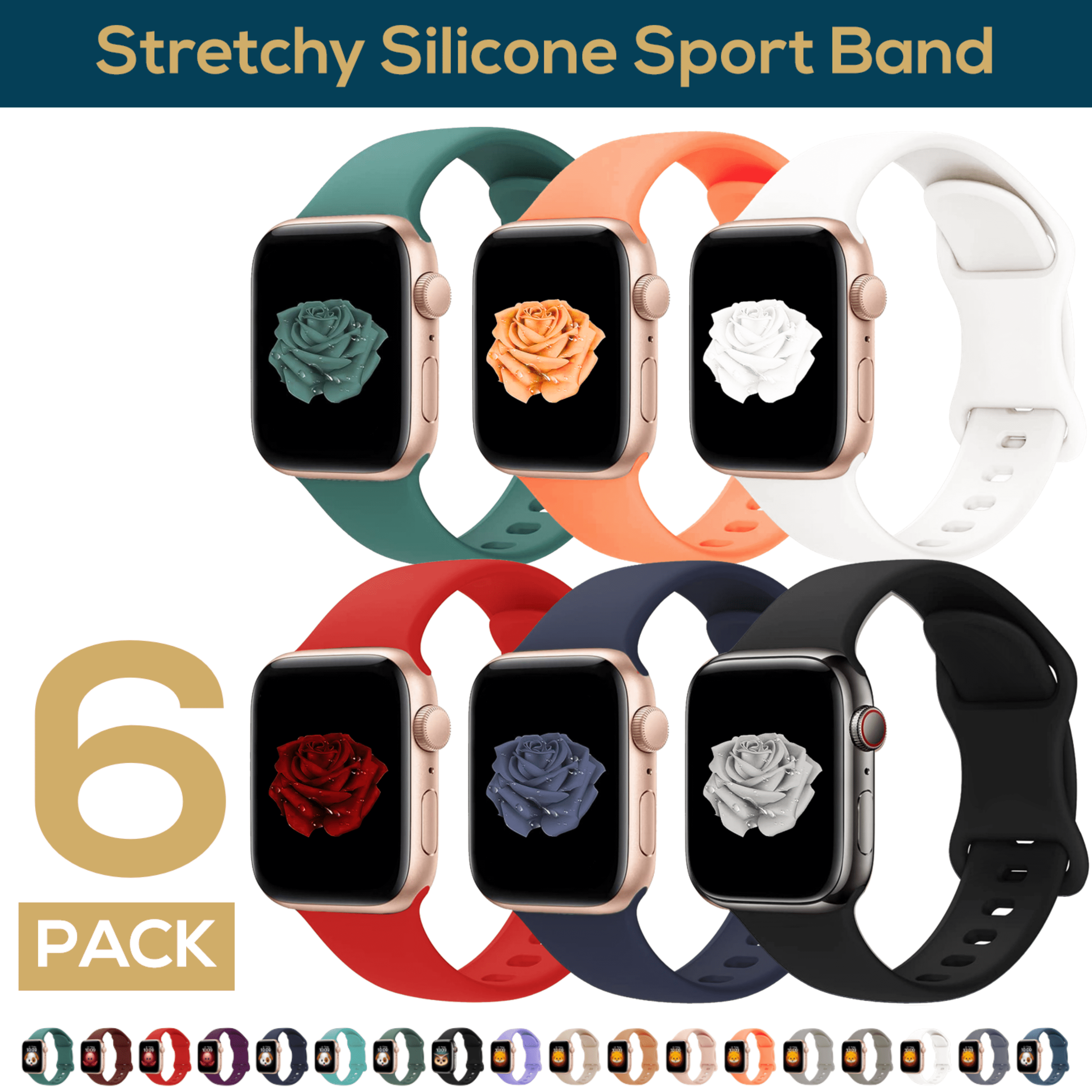 ComfiTime 6Pack Apple Watch Band Stretchy iWatch Sport Bands 38 40 41 42 44 45 49 mm for Women Men Silicone Apple Watch Strap iphone Watch Band for Series 9 8 7 6 5 4 3 2 1 SE SE2 Ultra Ultra2 Walmart...