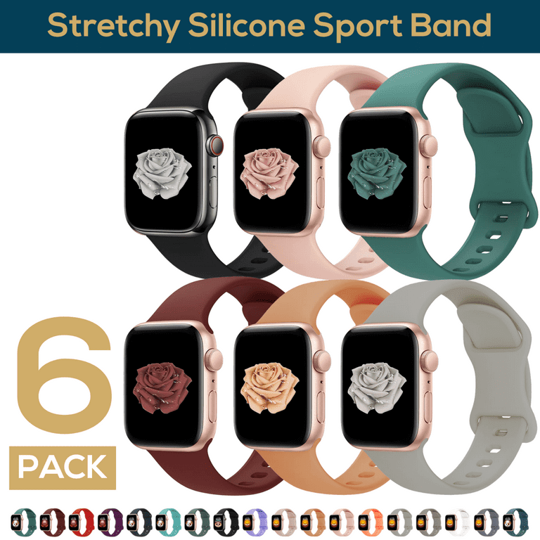 ComfiTime 6Pack Silicone Apple Watch Bands, Stretchy iWatch Straps