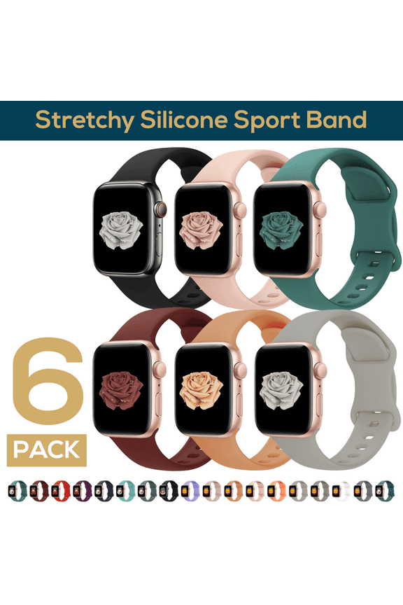 6Pack Apple Watch Band – Stretchy iWatch Sport Bands 38/40/41/42/44/45 mm for Women & Men, Silicone Apple Watch Strap ,iphone Watch Band for Series 9 8 7 6 5 4 3 2 1 SE