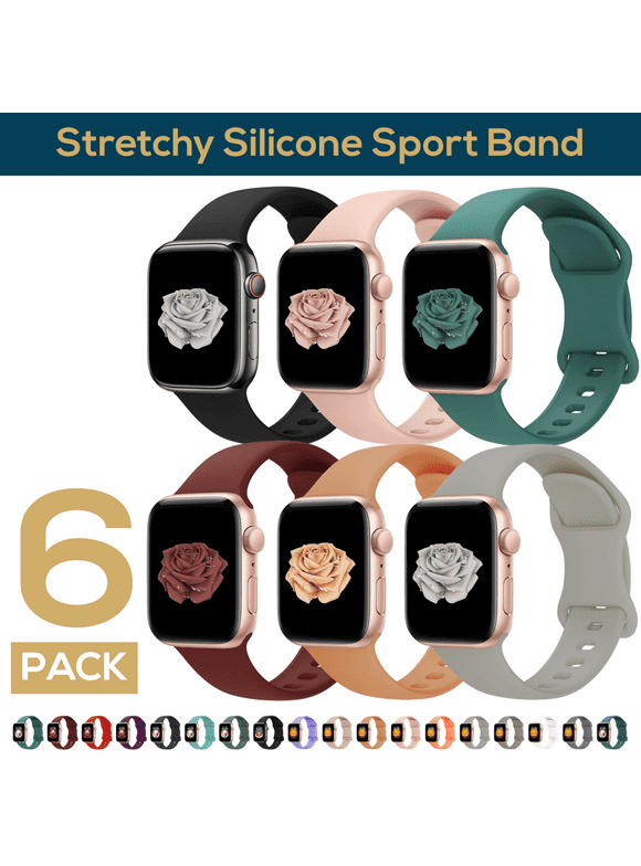 ComfiTime 6Pack Apple Watch Band – Stretchy iWatch Sport Bands 38/40/41/42/44/45 mm for Women & Men, Silicone Apple Watch Strap ,iphone Watch Band for Series 9 8 7 6 5 4 3 2 1 SE