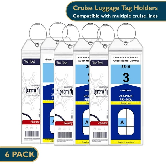 ComfiTime Cruise Luggage Tag Holders, 6Pack Waterproof Clear Luggage Tags for Cruise Ships W/ Zip Seal & Steel Loops, PVC Travel Suitcase Bag Tags for Luggage for Royal Caribbean & Celebrity Cruise