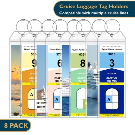 ComfiTime Cruise Luggage Tag Holders, 8Pack Waterproof Clear Luggage Tags for Cruise Ships W/ Zip Seal & Steel Loops, PVC Travel Suitcase Bag Tags for Luggage for Royal Caribbean & Celebrity Cruise