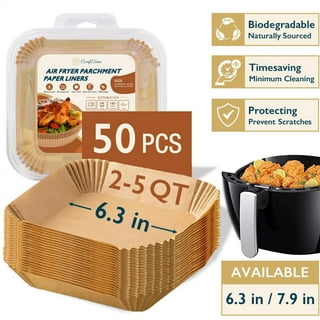GOAUS Air Fryer 100pcs Square Paper Liners Disposable for 2 to 5 Qt Basket,  6.3 inch Unbleached Non-stick Oil-proof Parchment Paper