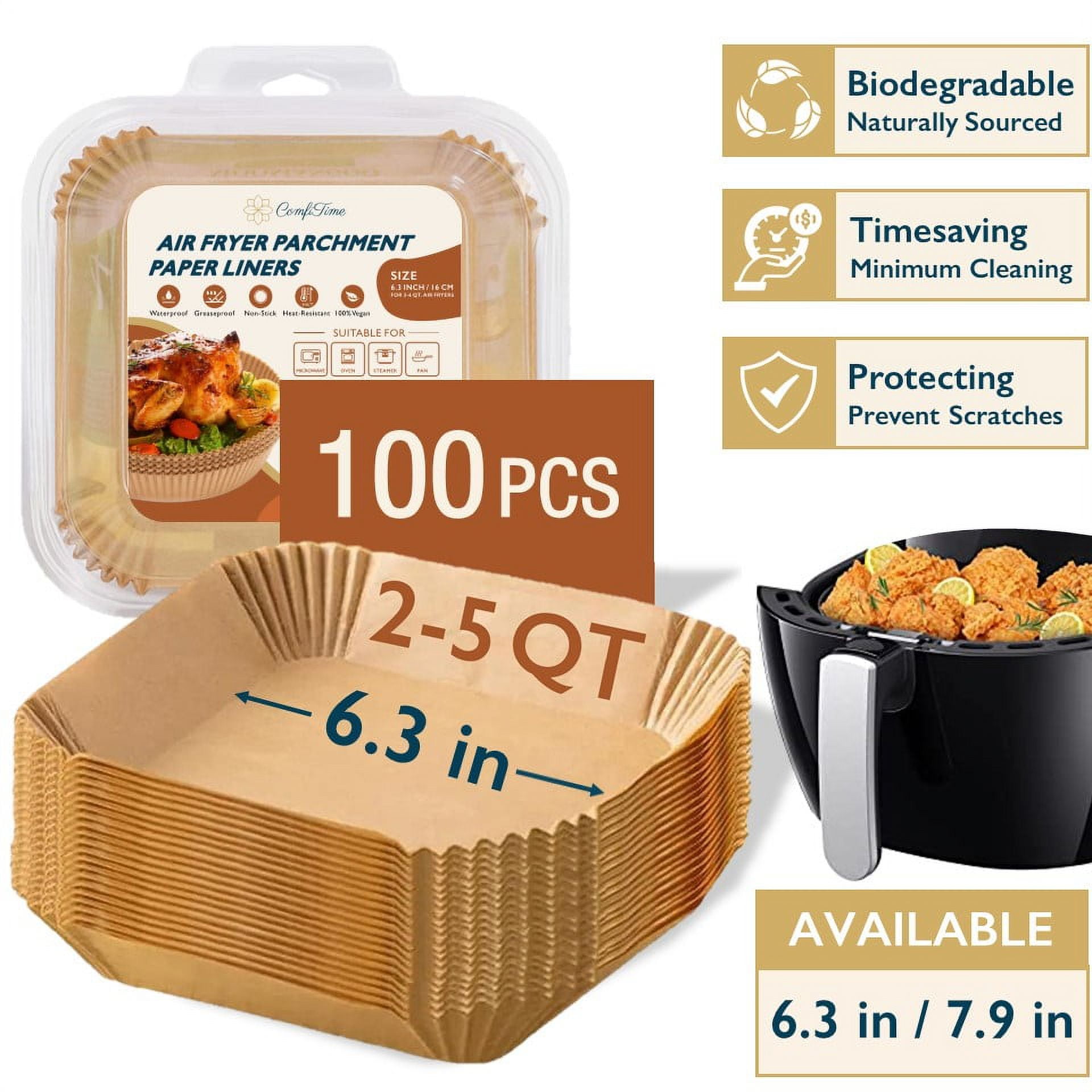 ComfiTime 6.3” Square 100PCS Air Fryer Parchment Paper Liners, Non ...