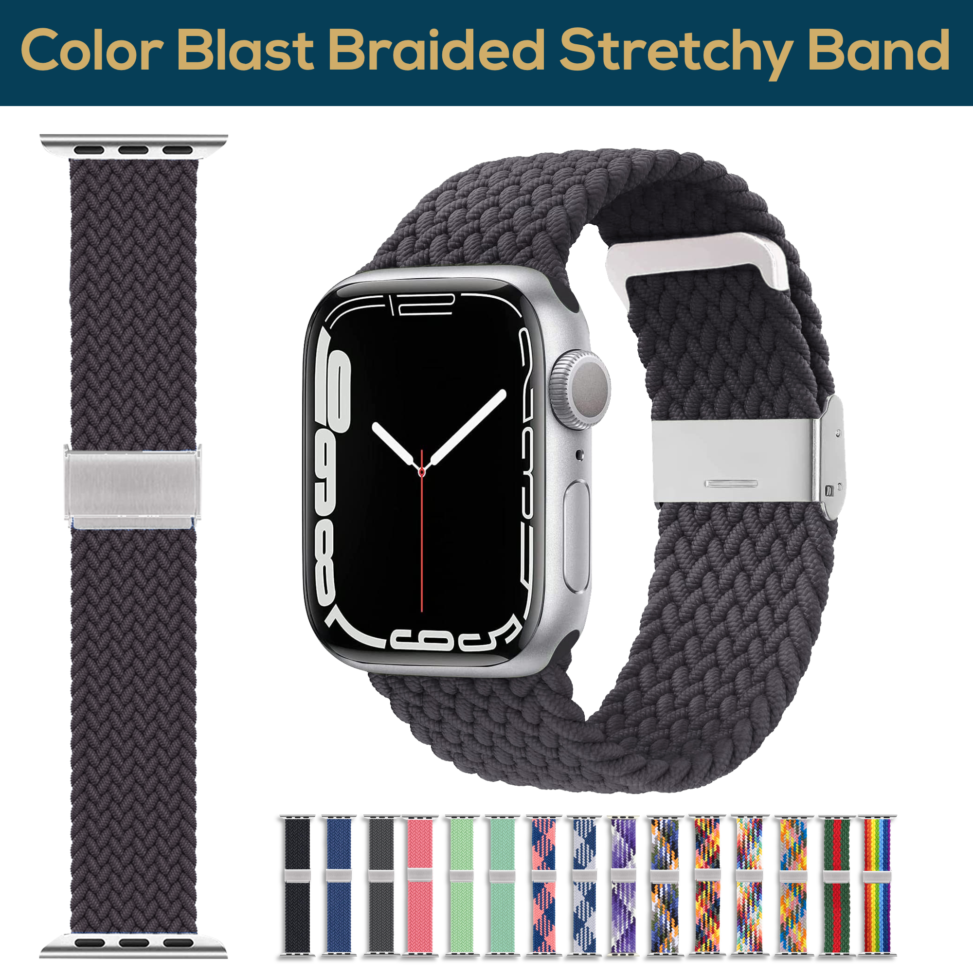 ComfiTime Apple Watch Band – Stretchy Braided iWatch Sport Band 38mm 40mm 41mm 42mm 44mm 45mm for Men & Women, Breathable Elastic Apple Watch Wristbands Strap for Series SE 9 8 7 6 5 4 3 2 1 - image 1 of 14