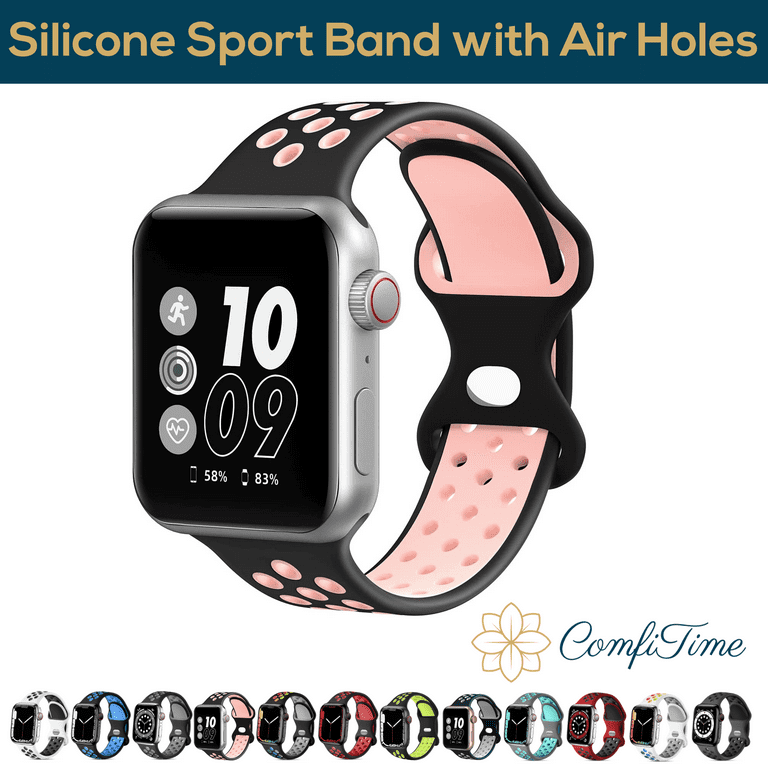 ComfiTime Apple Watch Band – Stretchy Apple Watch Sport Bands  38/40/41/42/44/45/49 mm for Men & Women, Breathable Silicone Bracelet  iWatch Bands