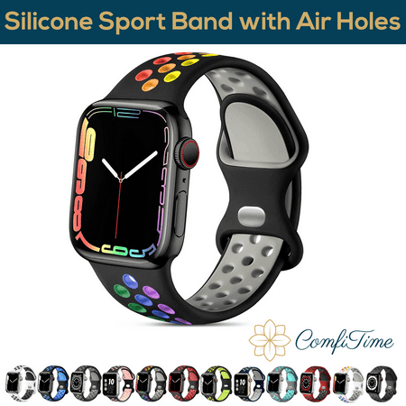 ComfiTime Apple Watch Band – Stretchy iWatch Sport Bands 38mm 40mm 41mm 42mm 44mm 45 mm for Women & Men, Breathable Silicone Bracelet Apple Watch Strap for Series SE 9 8 7 6 5 4 3 2 1 & Ultra 1 2