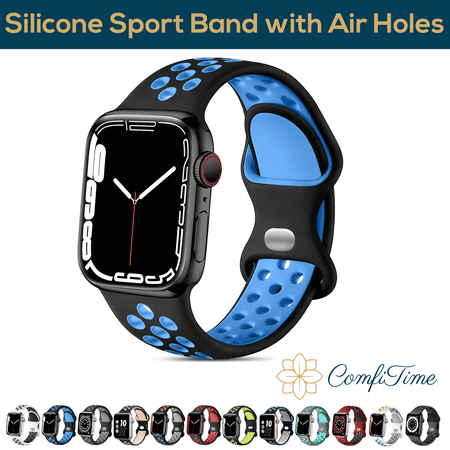 ComfiTime Apple Watch Band – Stretchy iWatch Sport Bands 38mm 40mm 41mm 42mm 44mm 45 mm for Women & Men, Breathable Silicone Bracelet Apple Watch Strap for Series SE 9 8 7 6 5 4 3 2 1 & Ultra 1 2