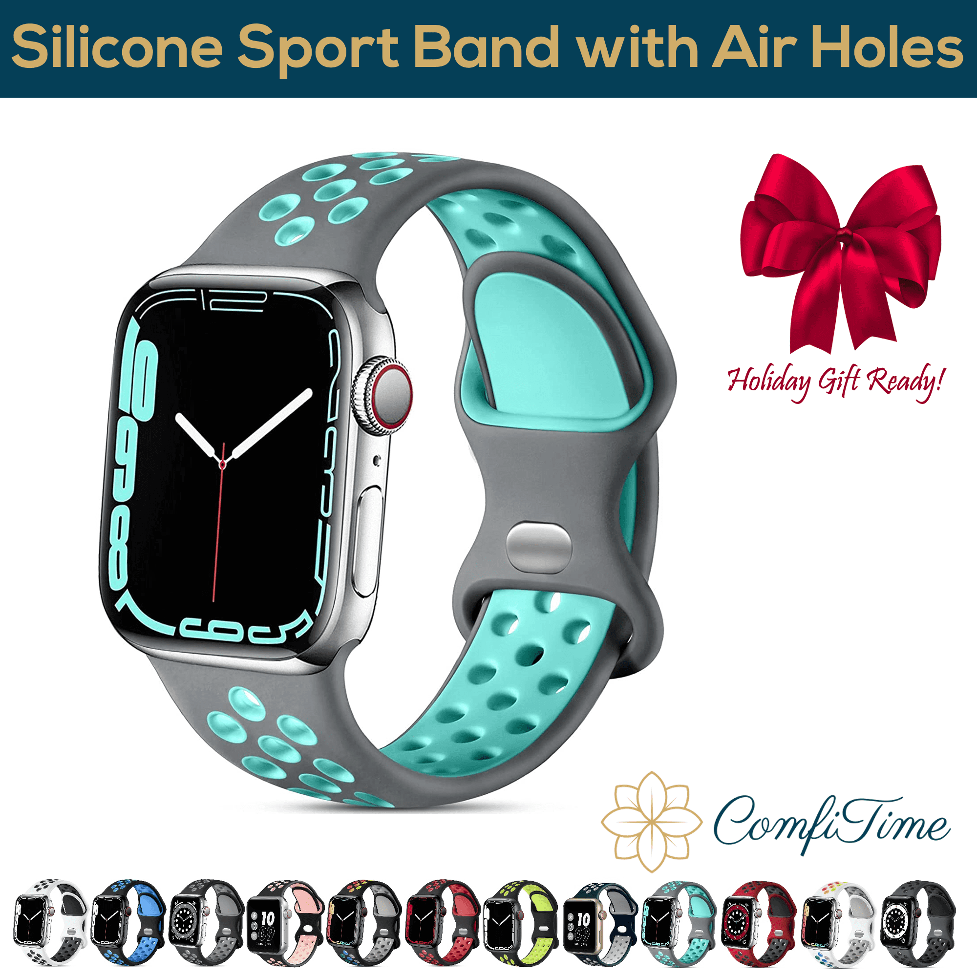 ComfiTime Apple Watch Band Stretchy iWatch Sport Bands 38mm 40mm 41mm 42mm 44mm 45 mm for Women Men Breathable Silicone Bracelet Apple Watch Strap for Series SE 9 8 7 6 5 4 3 2 1 Ultra 1 2 Walmart