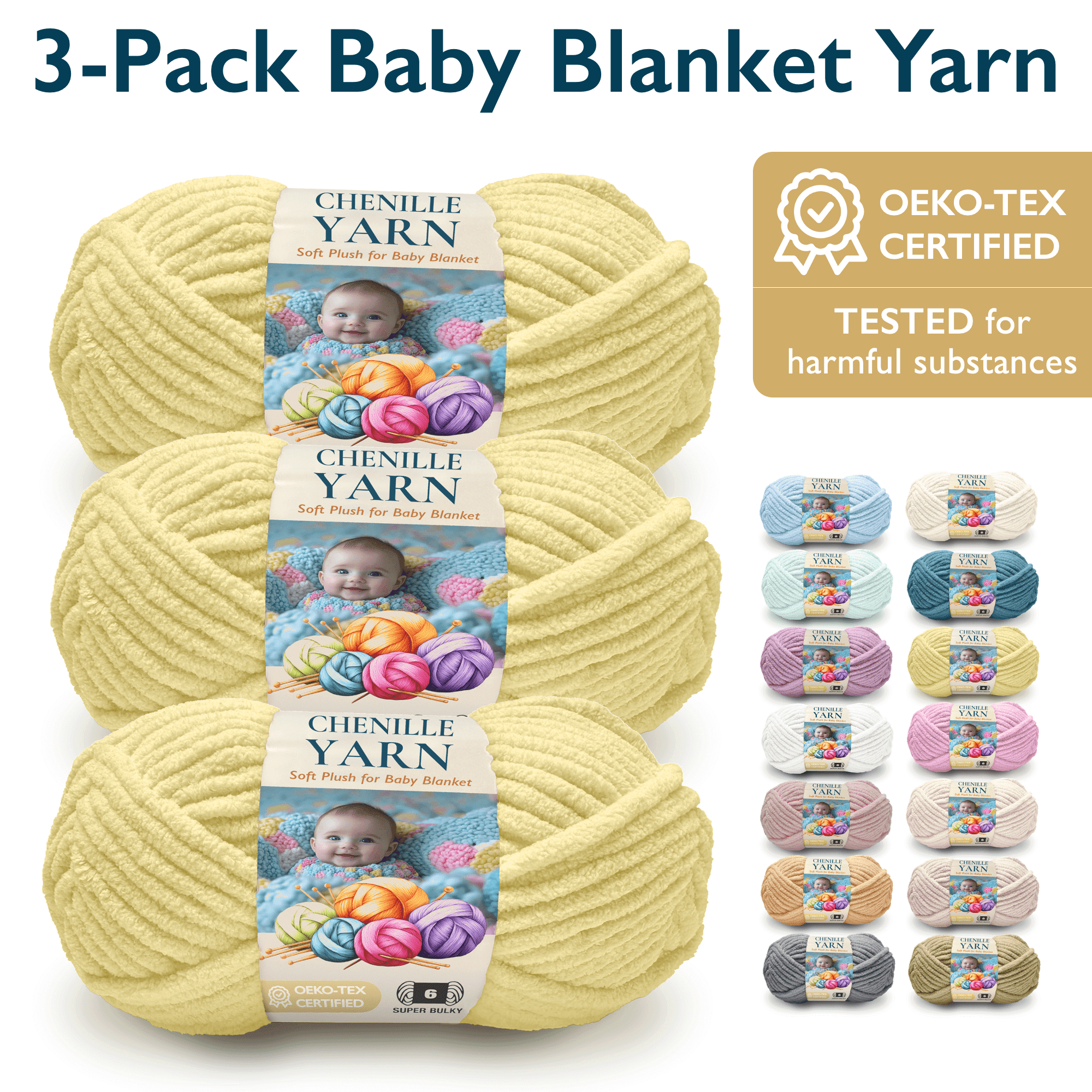 ComfiTime 3-Pack Super Bulky #6 Chenille Yarn – OEKO-TEX Certified ...