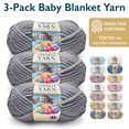 thumbnail image 1 of ComfiTime 3-Pack Super Bulky #6 Chenille Yarn – OEKO-TEX Certified, Soft Fluffy for Baby Blankets & Plush Toys, No Fray/Shedding, Crochet/Knitting/Amigurumi, 74 Yds/Skein, Machine Washable, Gray, 1 of 19