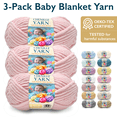 thumbnail image 1 of ComfiTime 3-Pack Super Bulky #6 Chenille Yarn – OEKO-TEX Certified, Soft Fluffy for Baby Blankets & Plush Toys, No Fray/Shedding, Crochet/Knitting/Amigurumi, 74 Yds/Skein, Machine Washable, Pink, 1 of 19