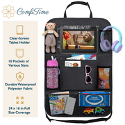 ComfiTime Car Seat Organizer,Waterproof Car Backseat Organizer W/ 10  Tablet Holder Cup Holder for Kids,10 Pockets Backseat Organizer Protector Kick Mats,Car Accessories for Men / Women