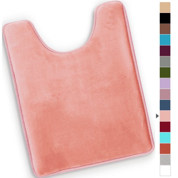 ComfiTime Bathroom Contour Rugs – 1 inch Thick Memory Foam, 20" x 23" Bath Mat for Toliet, Soft Plush Velvet Top, Non-Slip,Ultra Absorbent, Small, Large & Long Rugs for Bathroom Floor, Peach