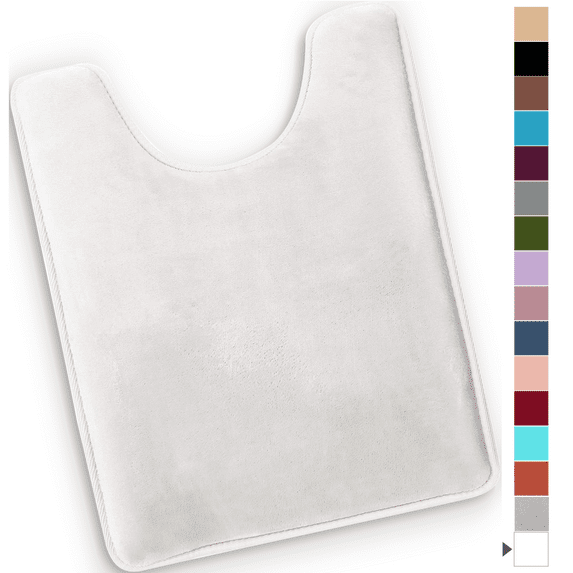 ComfiTime Bathroom Contour Rugs – 1 inch Thick Memory Foam, 20" x 23" Bath Mat for Toliet, Soft Plush Velvet Top, Non-Slip,Ultra Absorbent, Small, Large & Long Rugs for Bathroom Floor, White