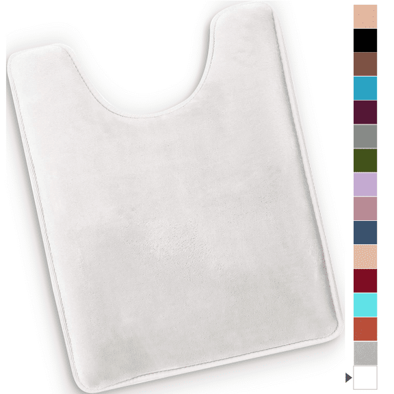 ComfiTime Bathroom Contour Rugs – 1 inch Thick Memory Foam, 20" x 23" Bath Mat for Toliet, Soft Plush Velvet Top, Non-Slip,Ultra Absorbent, Small, Large & Long Rugs for Bathroom Floor, White