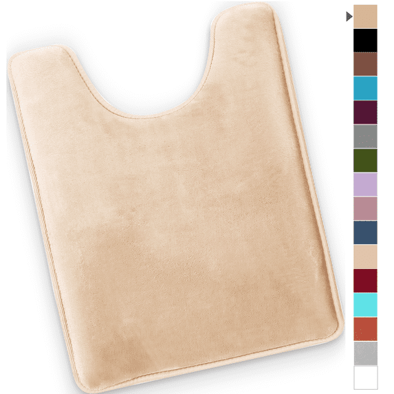 ComfiTime Bathroom Contour Rugs – 1 inch Thick Memory Foam, 20" x 23" Bath Mat for Toliet, Soft Plush Velvet Top, Non-Slip,Ultra Absorbent, Small, Large & Long Rugs for Bathroom Floor, Beige
