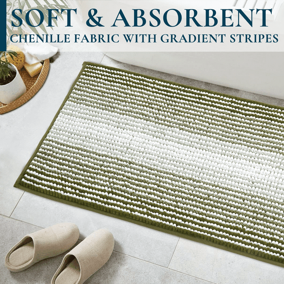 ComfiTime Bathroom Rug Set, 20" x 24", 1500GSM Slip-Resistant Chenille Bath Mat for Tub, Bathroom Floor, Machine Washable, Ultra Absorbent, Small or Long, Black, Gray, Blue, Green & Brown