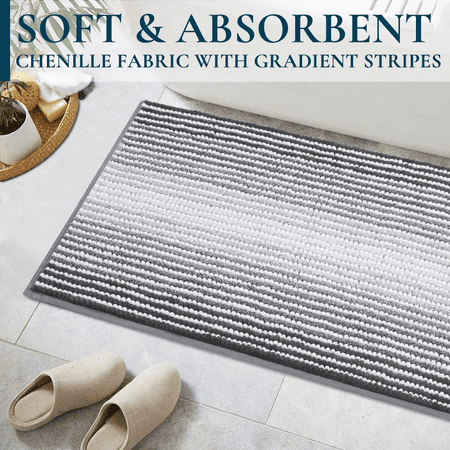 ComfiTime Bathroom Rug Set, 18" x 26", 1500GSM Slip-Resistant Chenille Bath Mat for Tub, Bathroom Floor, Machine Washable, Ultra Absorbent, Small or Long, Black, Gray, Blue, Green & Brown