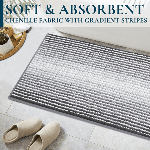 ComfiTime Bathroom Rug Set, 18" x 26", 1500GSM Slip-Resistant Chenille Bath Mat for Tub, Bathroom Floor, Machine Washable, Ultra Absorbent, Small or Long, Black, Gray, Blue, Green & Brown