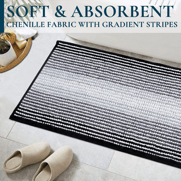 ComfiTime Bathroom Rug Set, 18" x 26", 1500GSM Slip-Resistant Chenille Bath Mat for Tub, Bathroom Floor, Machine Washable, Ultra Absorbent, Small or Long, Black, Gray, Blue, Green & Brown