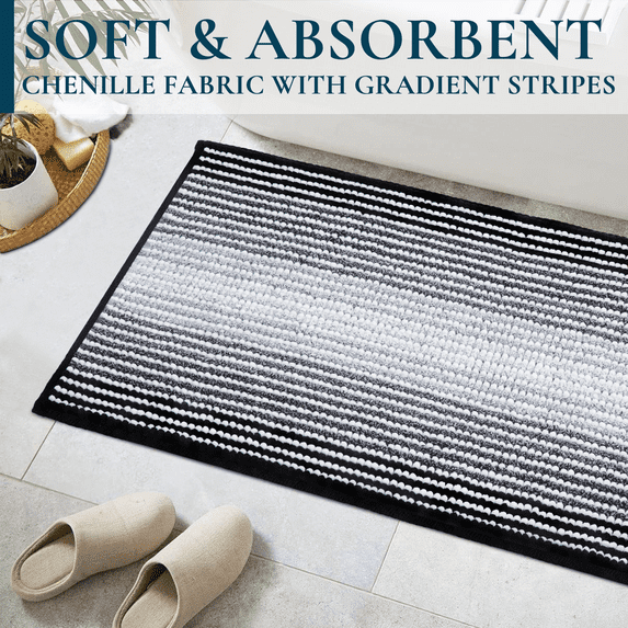 ComfiTime Bathroom Rug Set, 18" x 26", 1500GSM Slip-Resistant Chenille Bath Mat for Tub, Bathroom Floor, Machine Washable, Ultra Absorbent, Small or Long, Black, Gray, Blue, Green & Brown