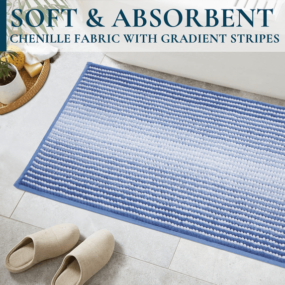 ComfiTime Bathroom Rug Set, 18" x 26", 1500GSM Slip-Resistant Chenille Bath Mat for Tub, Bathroom Floor, Machine Washable, Ultra Absorbent, Small or Long, Black, Gray, Blue, Green & Brown