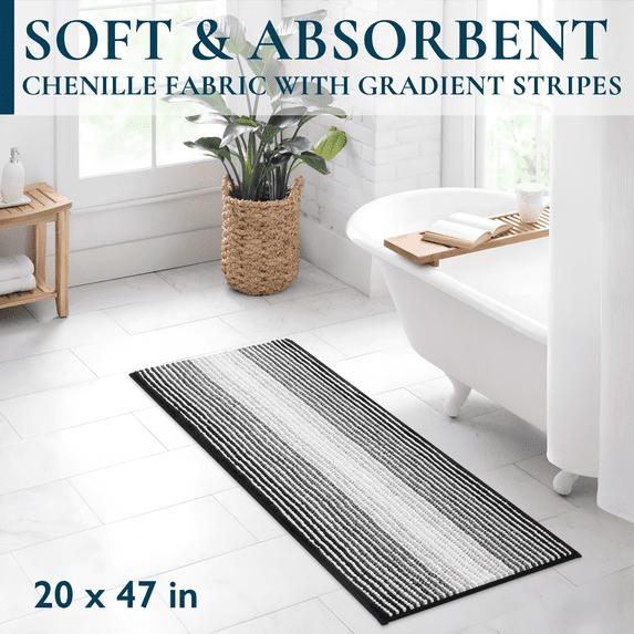 ComfiTime Bathroom Rug Set, 20" x 47", 1500GSM Slip-Resistant Chenille Bath Mat for Tub, Bathroom Floor, Machine Washable, Ultra Absorbent, Small or Long, Black, Gray, Blue, Green & Brown