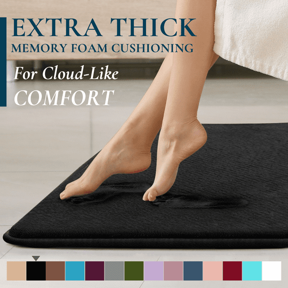 ComfiTime Bathroom Rugs – 1 inch Thick Memory Foam, 17" x 24" Bath Mat, Soft Plush Velvet Top, Non-Slip, Ultra Absorbent, Large & Long Rugs for Bathroom Floor, Avail. in Black, Gray, Beige, Navy Blue