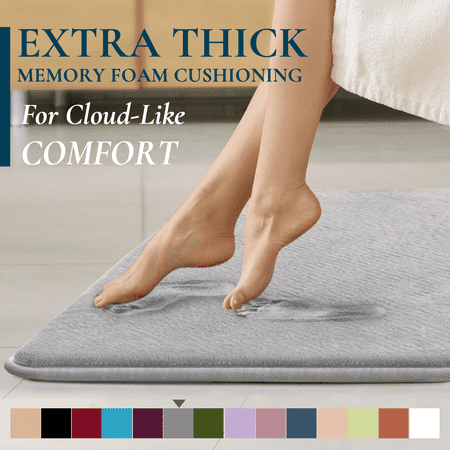 ComfiTime Bathroom Rugs – 1 inch Thick Memory Foam, 20" x 32" Bath Mat, Soft Plush Velvet Top, Non-Slip, Ultra Absorbent, Large & Long Rugs for Bathroom Floor, Soft Gray