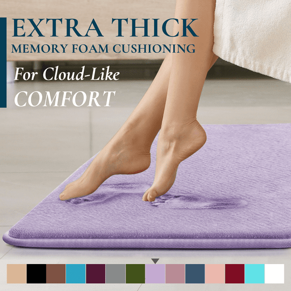 ComfiTime Bathroom Rugs – 1 inch Thick Memory Foam, 22" x 42" Bath Mat, Soft Plush Velvet Top, Non-Slip, Ultra Absorbent, Large & Long Rugs for Bathroom Floor, Lavender