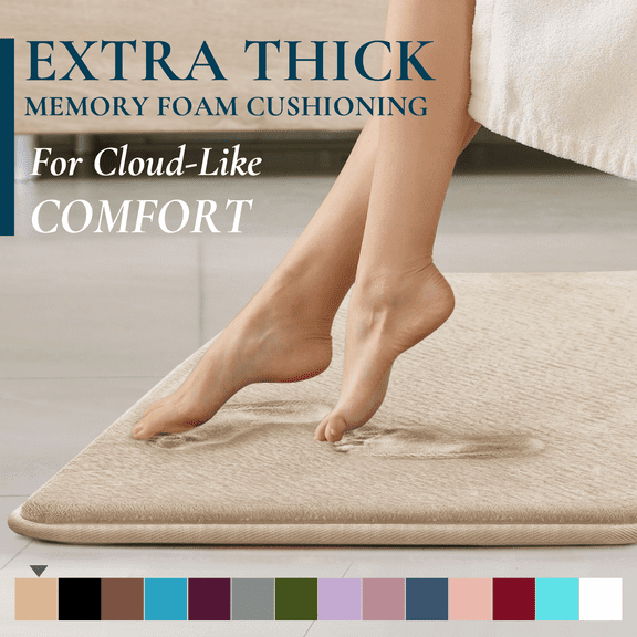 ComfiTime Bathroom Rugs – 1 inch Thick Memory Foam, 24" x 60" Bath Mat, Soft Plush Velvet Top, Non-Slip, Ultra Absorbent, Large & Long Rugs for Bathroom Floor, Avail. in Black, Gray, Beige, Navy Blue