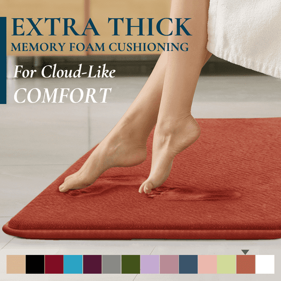 ComfiTime Bathroom Rugs – 1 inch Thick Memory Foam, 24" x 60" Bath Mat, Soft Plush Velvet Top, Non-Slip, Ultra Absorbent, Large & Long Rugs for Bathroom Floor, Coral