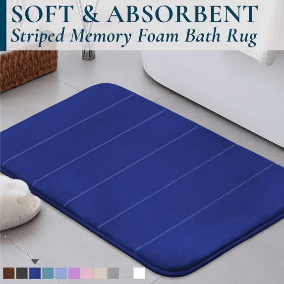 ComfiTime Memory Foam Bathroom Rug, Non-Slip Bath Mats for Bathroom Floor, Soft & Ultra Absorbent Shower Mat, Quick Dry Machine-Washable Bathmat for Shower & Tubs, 17 x 24, Denim Blue