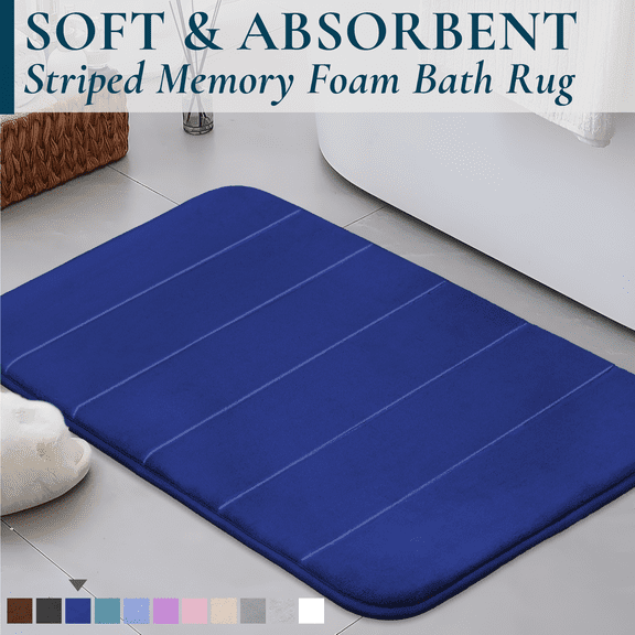 ComfiTime Memory Foam Bathroom Rug, Non-Slip Bath Mats for Bathroom Floor, Soft & Ultra Absorbent Shower Mat, Quick Dry Machine-Washable Bathmat for Shower & Tubs, 17 x 24, Denim Blue