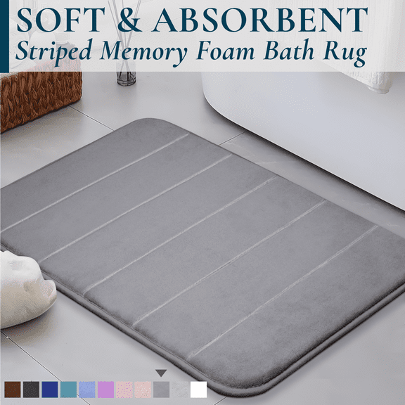 ComfiTime Memory Foam Bathroom Rug, Non-Slip Bath Mats for Bathroom Floor, Soft & Ultra Absorbent Shower Mat, Quick Dry Machine-Washable Bathmat for Shower & Tubs, 17 x 24, Gray