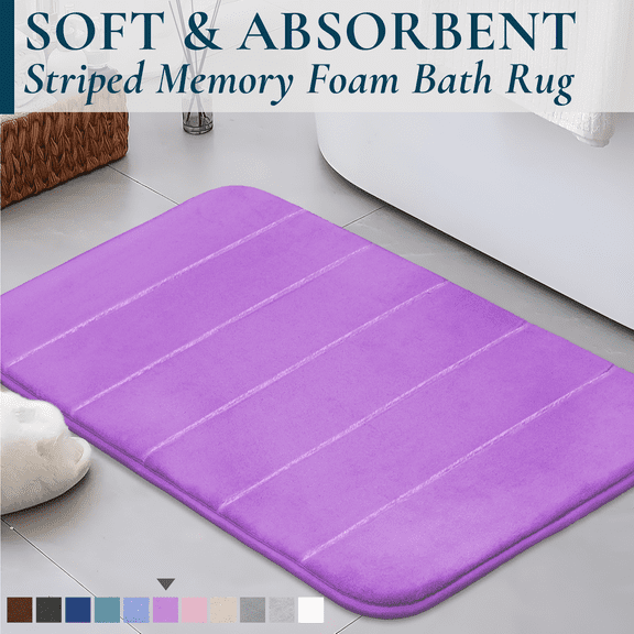 ComfiTime Memory Foam Bathroom Rug, Non-Slip Bath Mats for Bathroom Floor, Soft & Ultra Absorbent Shower Mat, Quick Dry Machine-Washable Bathmat for Shower & Tubs, 17 x 24, Lavender