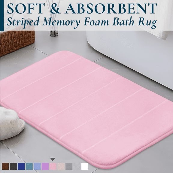 ComfiTime Memory Foam Bathroom Rug, Non-Slip Bath Mats for Bathroom Floor, Soft & Ultra Absorbent Shower Mat, Quick Dry Machine-Washable Bathmat for Shower & Tubs, 17 x 24, Light Pink