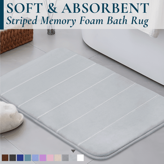 ComfiTime Memory Foam Bathroom Rug, Non-Slip Bath Mats for Bathroom Floor, Soft & Ultra Absorbent Shower Mat, Quick Dry Machine-Washable Bathmat for Shower & Tubs, 17 x 24, Silver