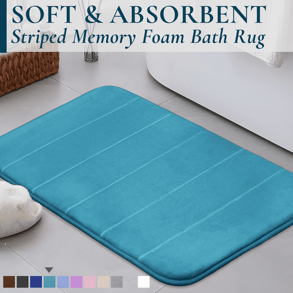 ComfiTime Memory Foam Bathroom Rug, Non-Slip Bath Mats for Bathroom Floor, Soft & Ultra Absorbent Shower Mat, Quick Dry Machine-Washable Bathmat for Shower & Tubs, 17 x 24, Turquoise
