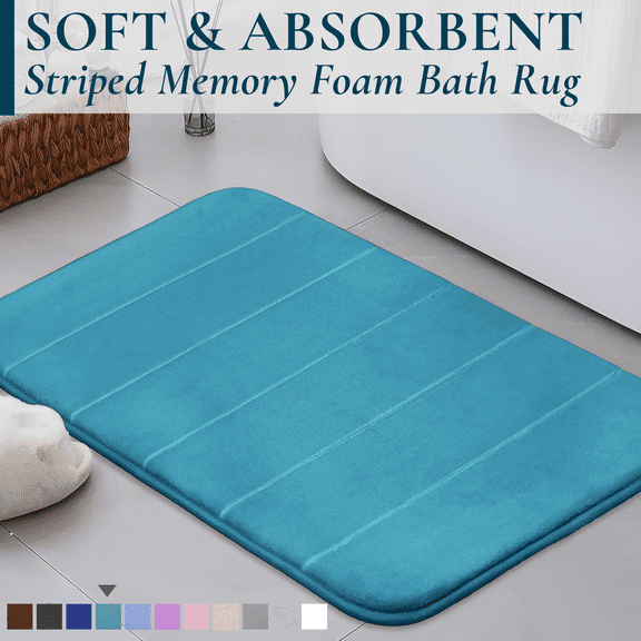 ComfiTime Memory Foam Bathroom Rug, Non-Slip Bath Mats for Bathroom Floor, Soft & Ultra Absorbent Shower Mat, Quick Dry Machine-Washable Bathmat for Shower & Tubs, 17 x 24, Turquoise